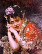   Raimundo de Madrazo y  Garreta The Model Aline Masson with a White Mantilla oil painting picture wholesale